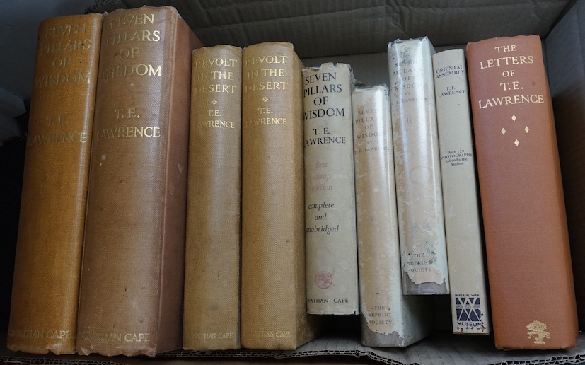 Lawrence, T.E - 9 works - Seven Pillars of Wisdom, 1935, a further copy, 10th impression, 1937, another with d/j, 1941, and another copy, in 2 vols, in d/j’s, 1939; Revolt in the Dessert, 1927, (2 copies); Oriental Assem